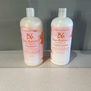 Bumble and bumble, hairdressers invisible oil, shampoo, and conditioner.